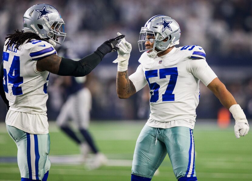 Dallas Cowboys middle linebacker Jaylon Smith (54) and outside linebacker Damien Wilson (57)...