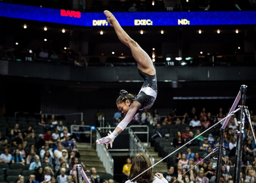 Konnor McClain, who recently moved to Texas to train at WOGA under Valeri Liukin, competes...