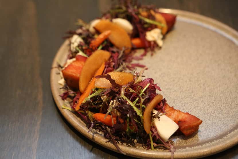 Crispy pork belly and smoked carrot salad at Remedy