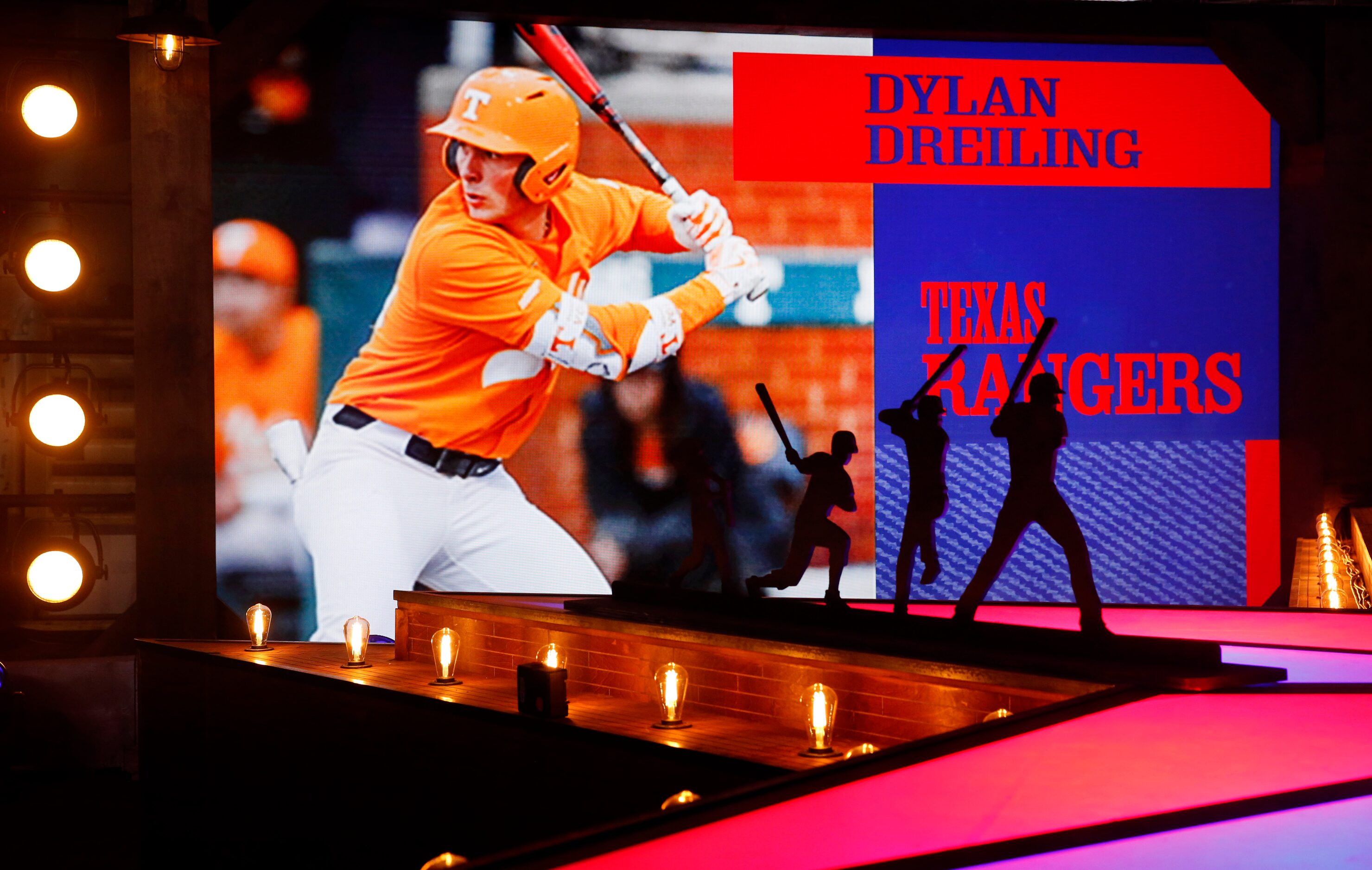 The Texas Rangers selected Tennessee outfielder Dylan Dreiling at No. 65 in the second round...