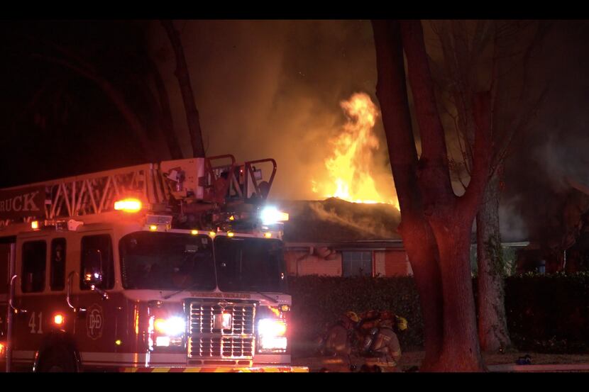 A home on Gooding Drive in North Dallas was engulfed in flames on Monday night. No injuries...