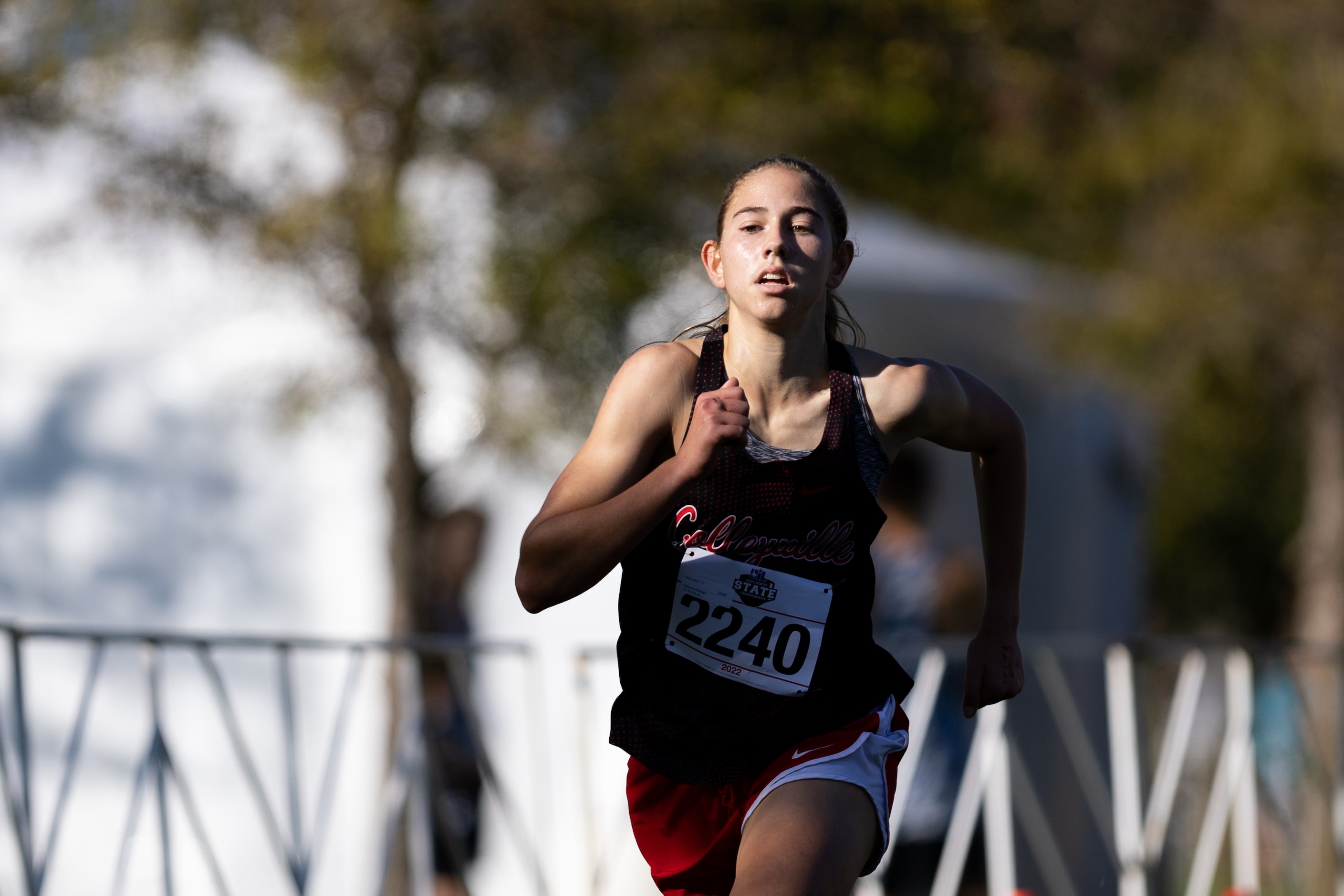 Allie Love of the Colleyville Heritage Panthers competes in the 5A girls’ 3200m race during...