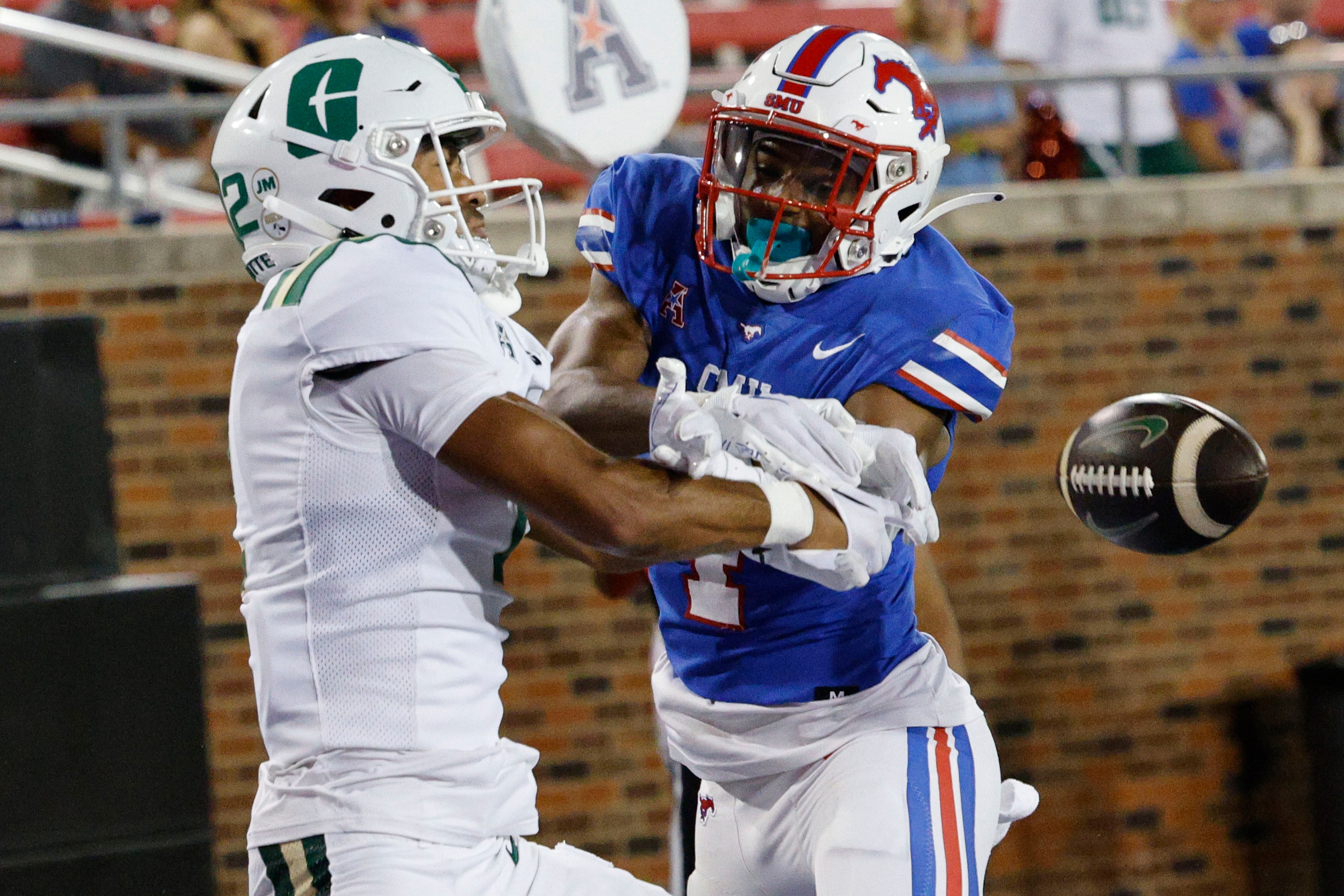 Charlotte 49ers wide receiver Randy Fields Jr. (2) fails to make the catch against SMU...