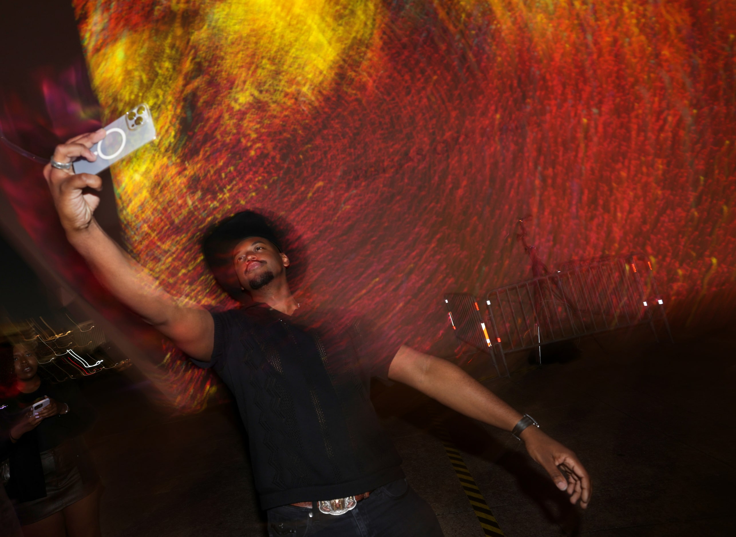 Donovan Herbert takes selfie at one of the interactive art installations during Aurora in...