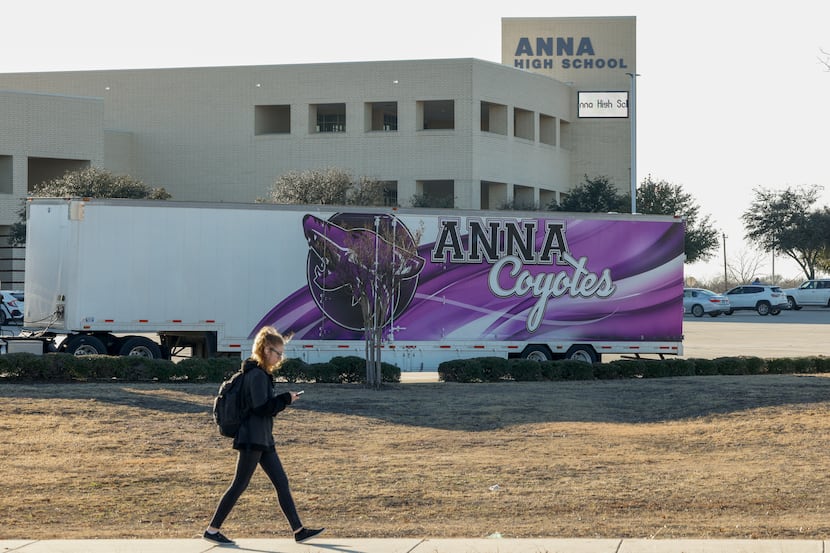 A student walks past Anna High School in Anna, Texas, Friday, Jan. 27, 2023. Anna ISD...