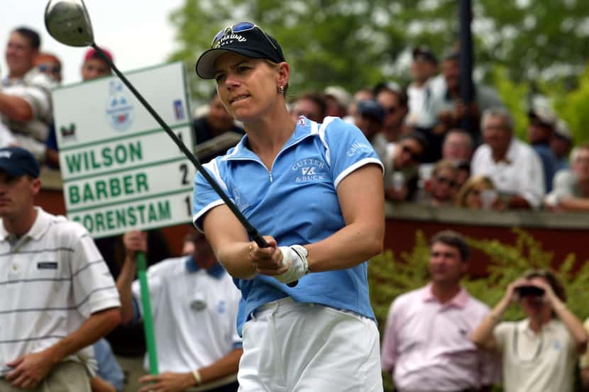 With great anticipation, professional female golfer Annika Sorenstam tees off on No. 1...