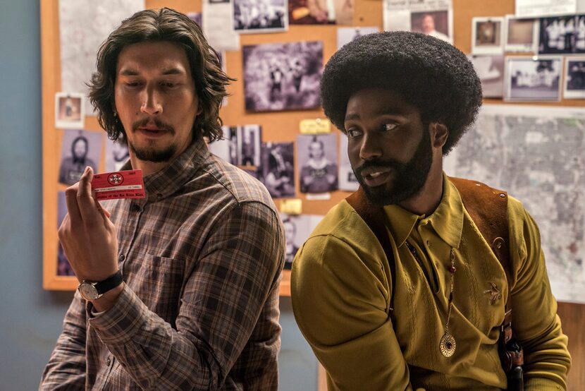 Adam Driver, left, and John David Washington in a scene from "BlacKkKlansman."