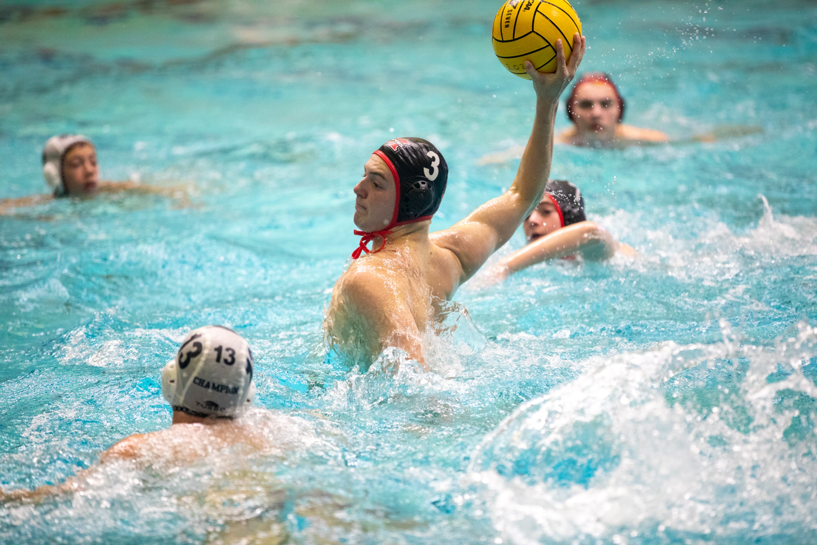 Flower Mound Marcus utility Asher Brunner scores as Boerne Champion attacker Owen Altermatt...