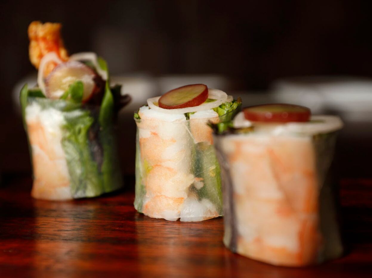 Uchi's biendo  maki --  shrimp tempura spring roll, wrapped in stretchy rice paper.  Filled...