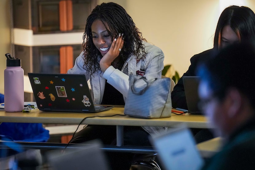 Student Ariah Barnes works on a laptop during an AP African American Studies class at...