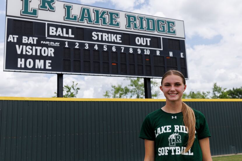 Mansfield Lake Ridge center fielder Tia Warsop pictured at Lake Ridge High School in...