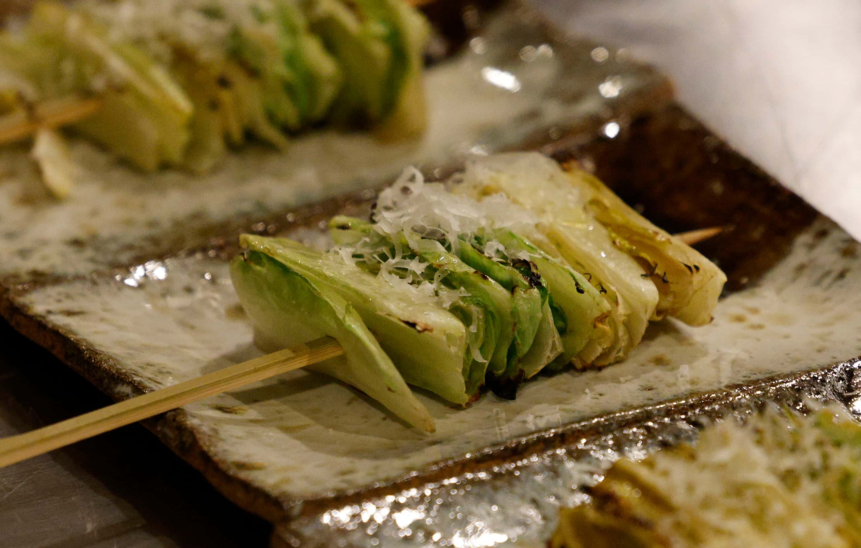 Romaine Heart Kushiyaki Salad is one of the grilled vegetable courses at Chef Masayuki...