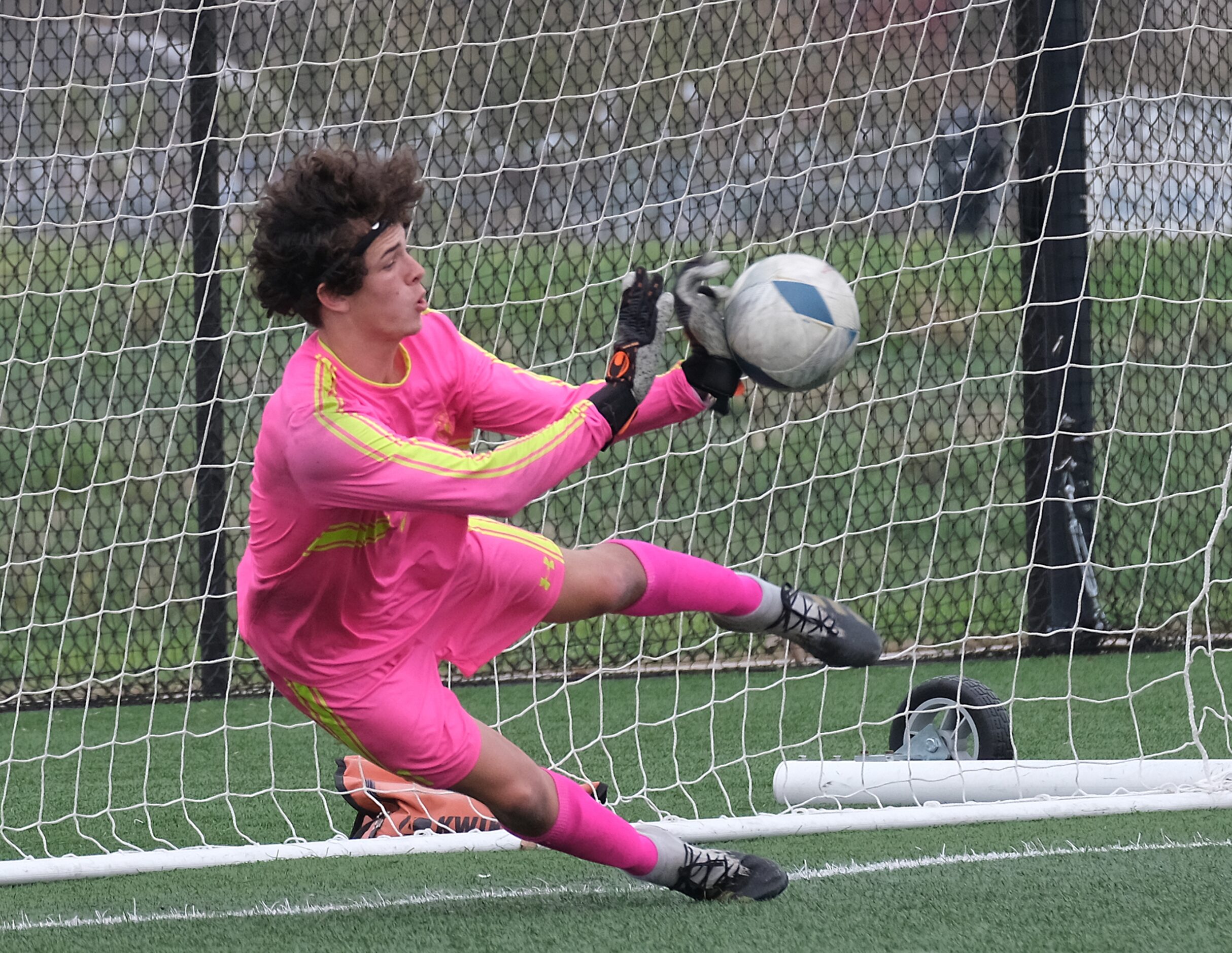 Caleb Harris of Prestonwood Christian makes the shootout save to win against of Central...