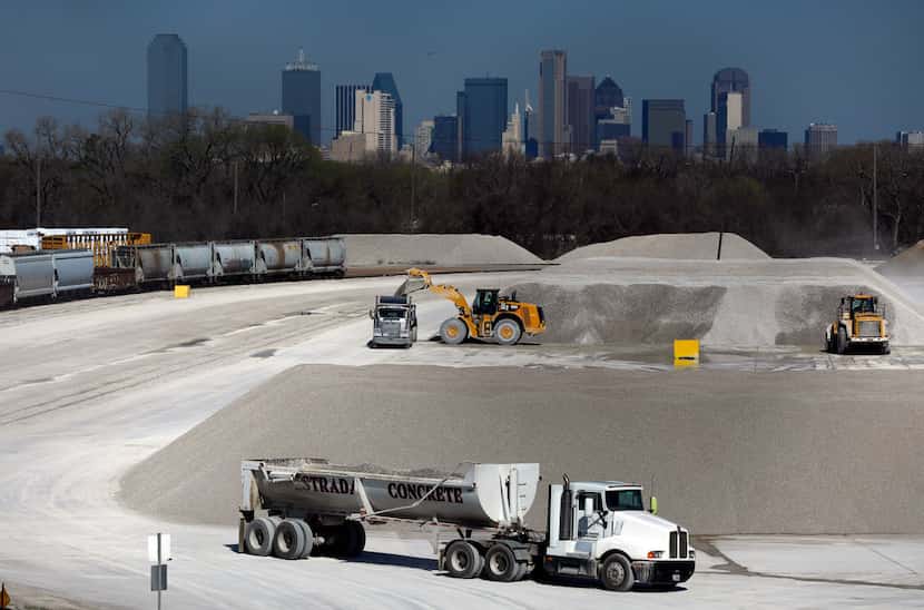 Trucks are loaded with aggregate at Martin Marietta's Miller Yard. 