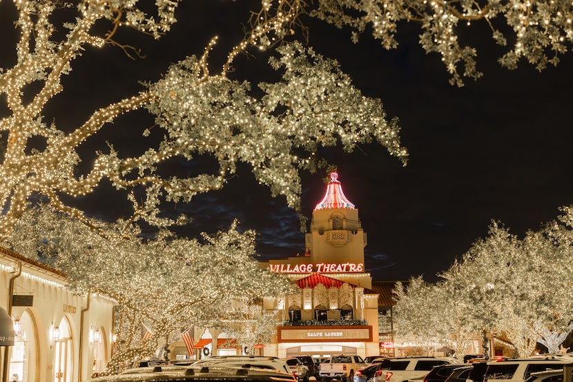 More than 100 trees sparkle throughout the holidays in Highland Park Village.