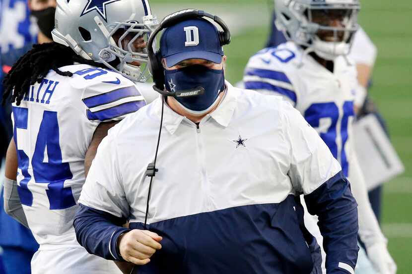 Dallas Cowboys head coach Mike McCarthy is pictured on the sideline during the first quarter...