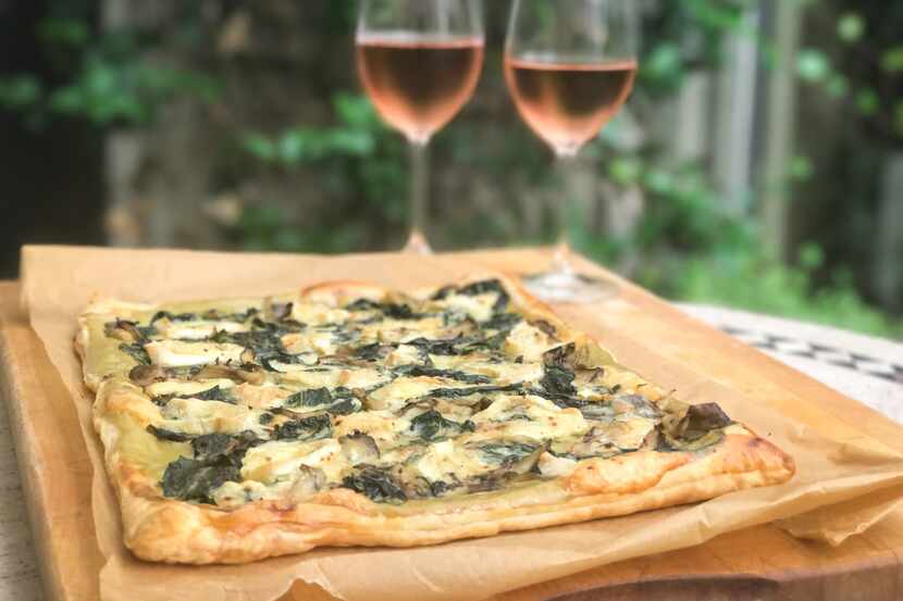 A savory tart with chard and mushrooms makes an excellent nibble with a glass of rose for a...
