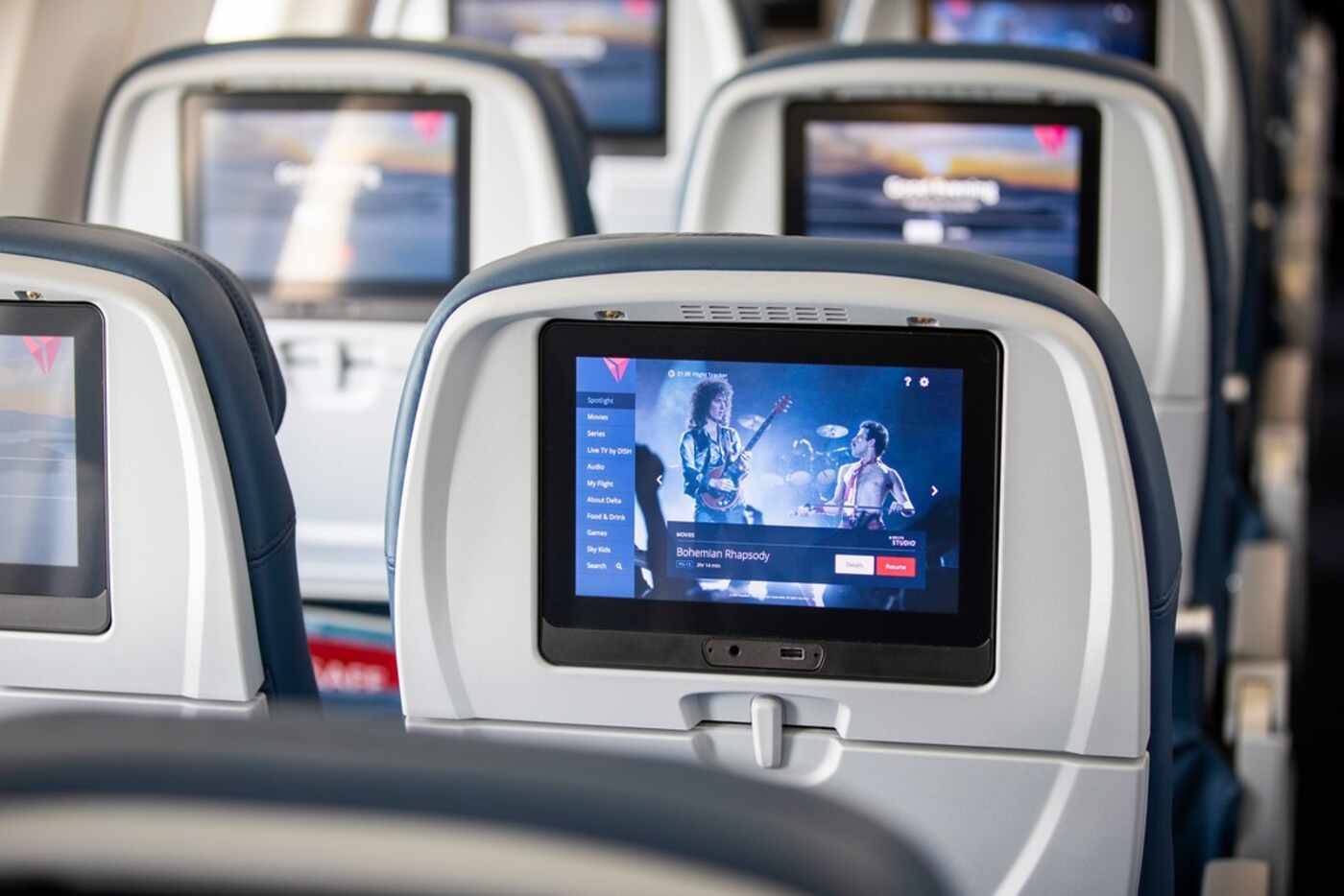 Seatback entertainment screens on the Airbus A220.