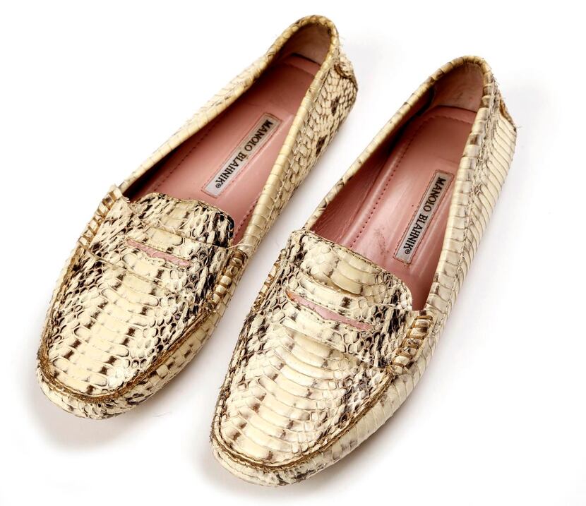 
Subtle style: Joelle’s Manolo Blahnik snakeskin drivers are the perfect example of how...
