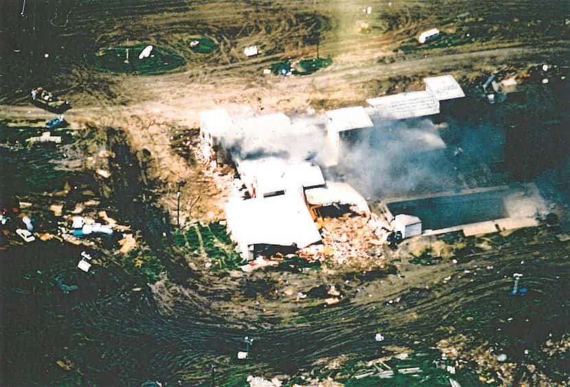 A photo taken from an FBI aircraft just after noon on April 19 as fire first broke out in...