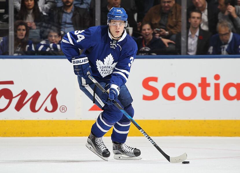 TORONTO, ON - NOVEMBER 1:  Auston Matthews #34 of the Toronto Maple Leafs skates with the...