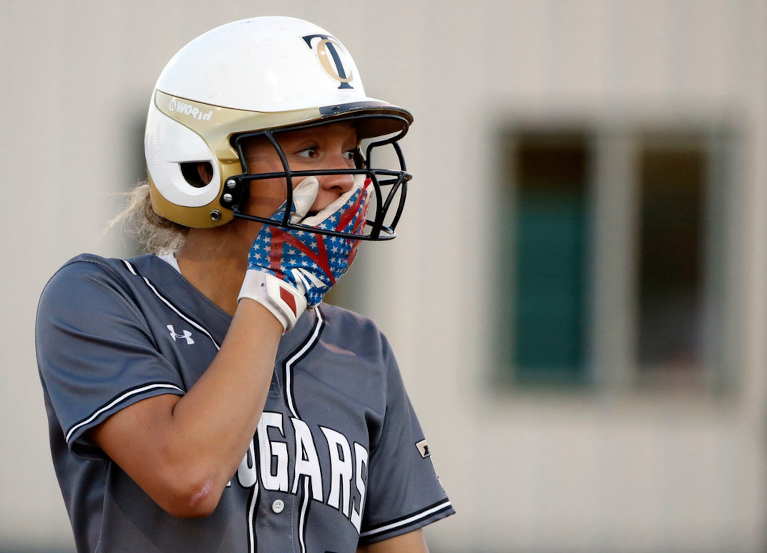 The Colony's Jayda Coleman (10) to a teammate being called out on strikes by Birdville...