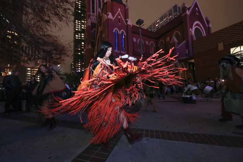 Matachines dancers performed in front of Cathedral Guadalupe in Dallas, Texas, on Dec. 11,...