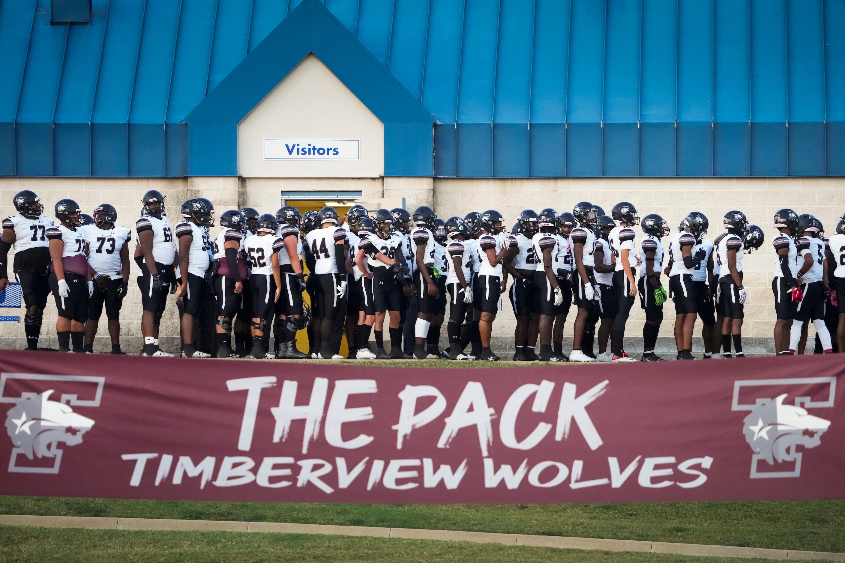 Mansfield Timberview wait to take the field before facing Waco University in a high school...