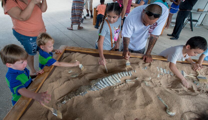 Visitors to the Perot Museum of Nature and Science uncover fossils in the dino dig pits...