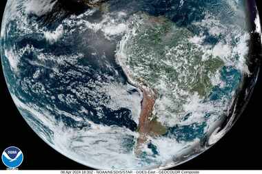 Solar eclipse of April 8, 2024 as seen by this composite satellite image by the...