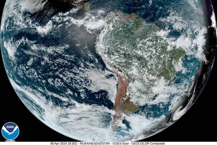 Solar eclipse of April 8, 2024 as seen by this composite satellite image by the...