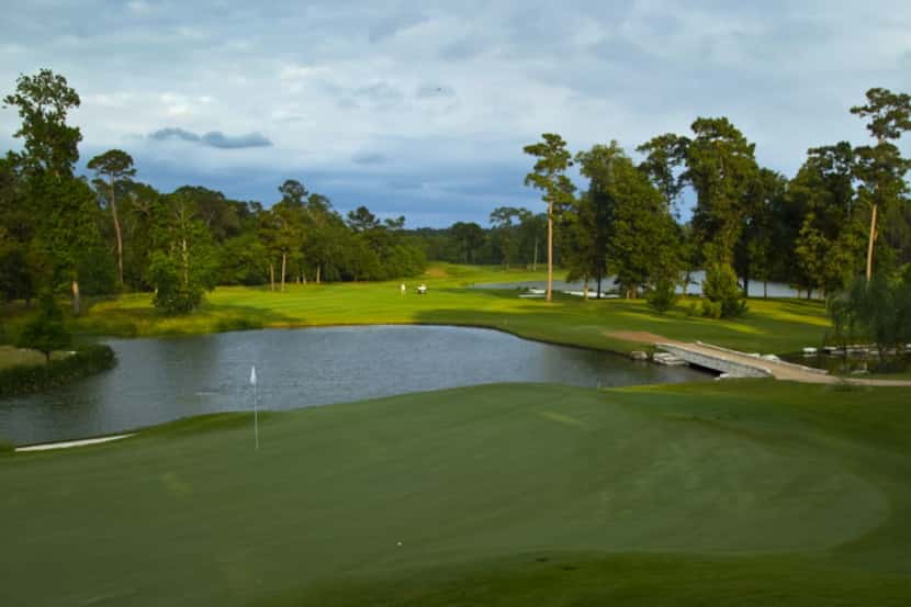 The par 4, No. 18 green and fairway at Whispering Pines Golf Club in Trinity, TX, Wednesday,...