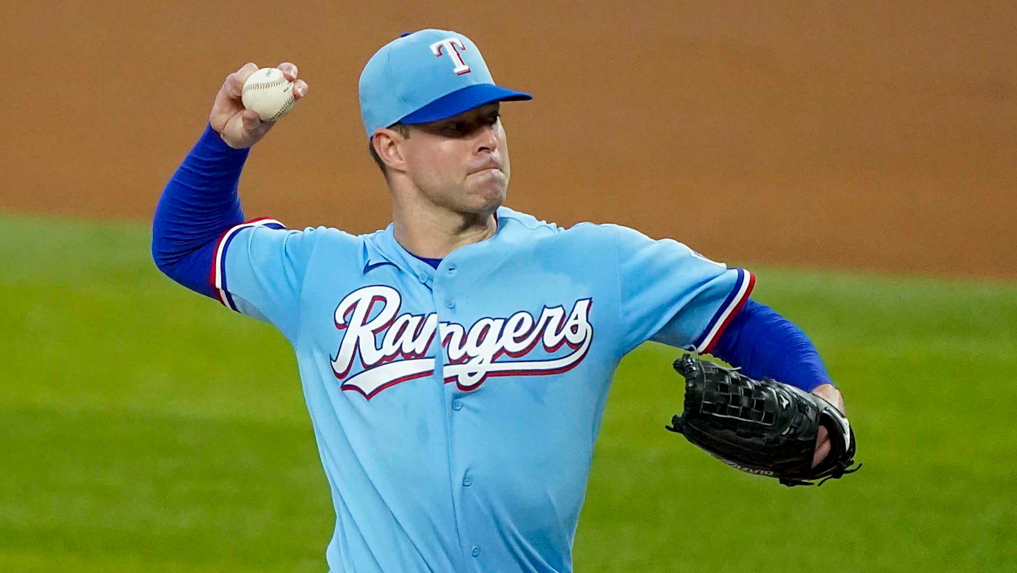 Pitcher Corey Kluber of the Texas Rangers poses for a portrait during