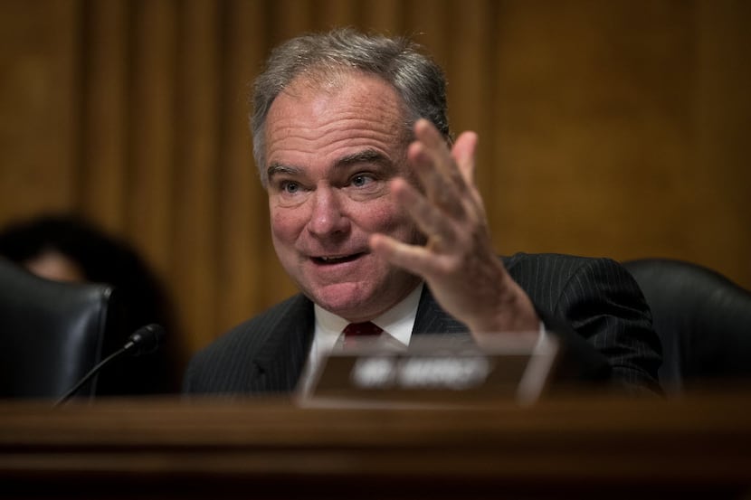 Sen. Tim Kaine (D-VA) questions witnesses during a Senate Foreign Relations Committee...