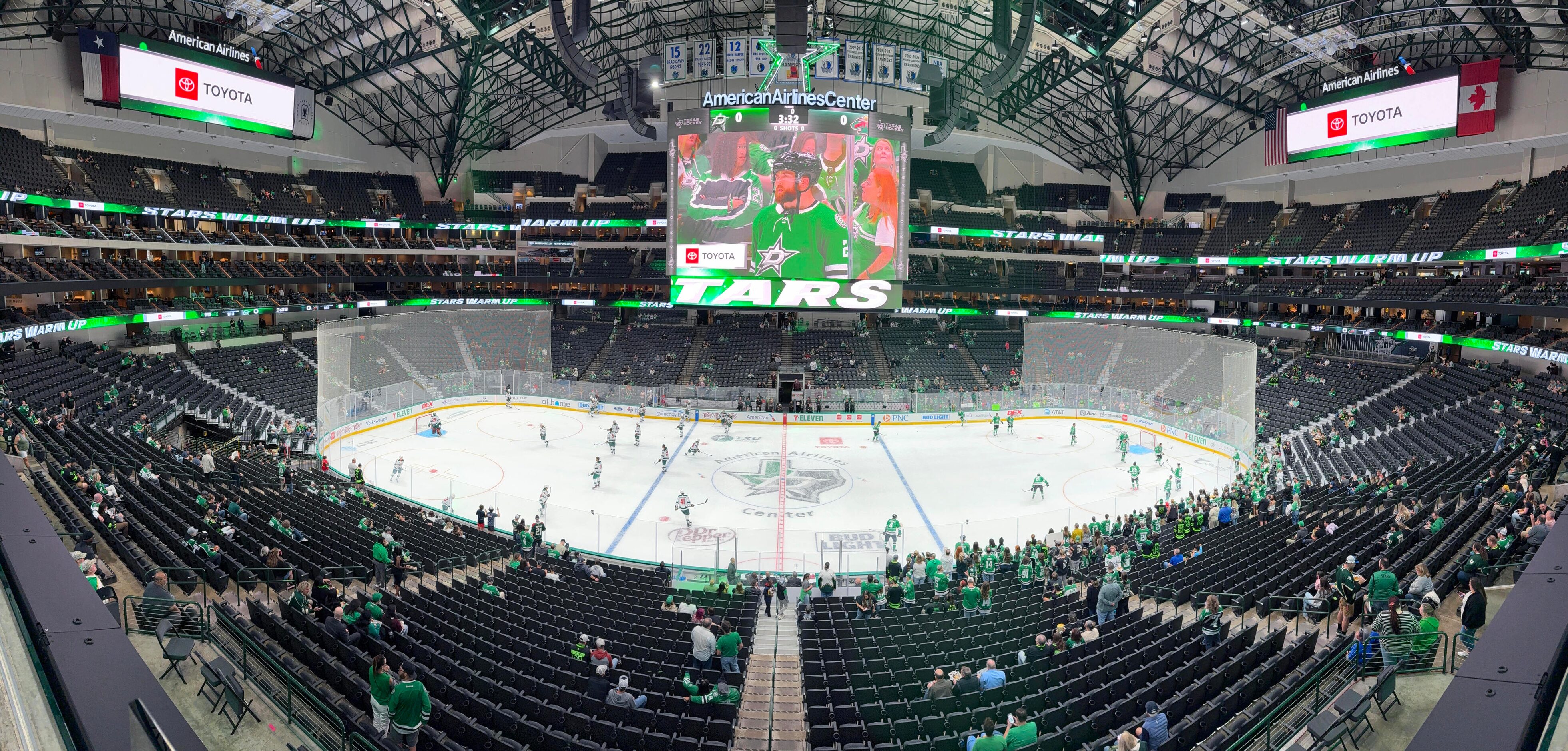 A panoramic photo shows the new video board at the American Airlines Center before an NHL...