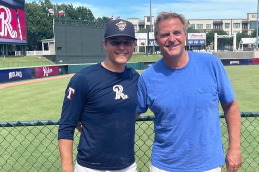 Jack Leiter and father Al Leiter at a Frisco RoughRiders game in 2022 (Courtesy/Leiter family)