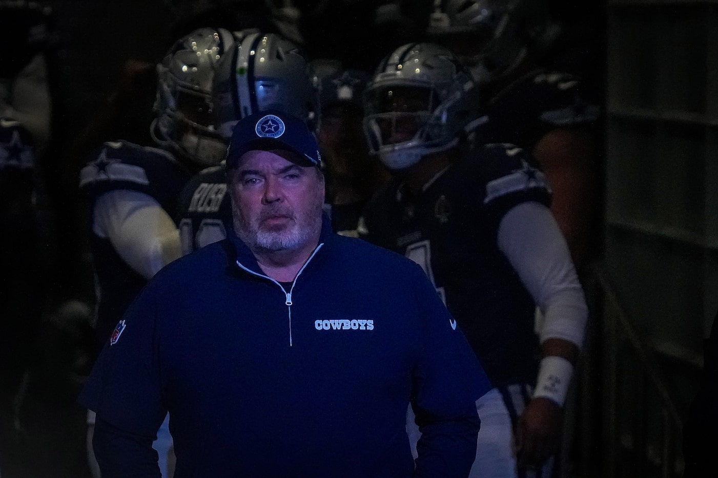 Dallas Cowboys head coach Mike McCarthy waits to take the field for team warm ups before an...