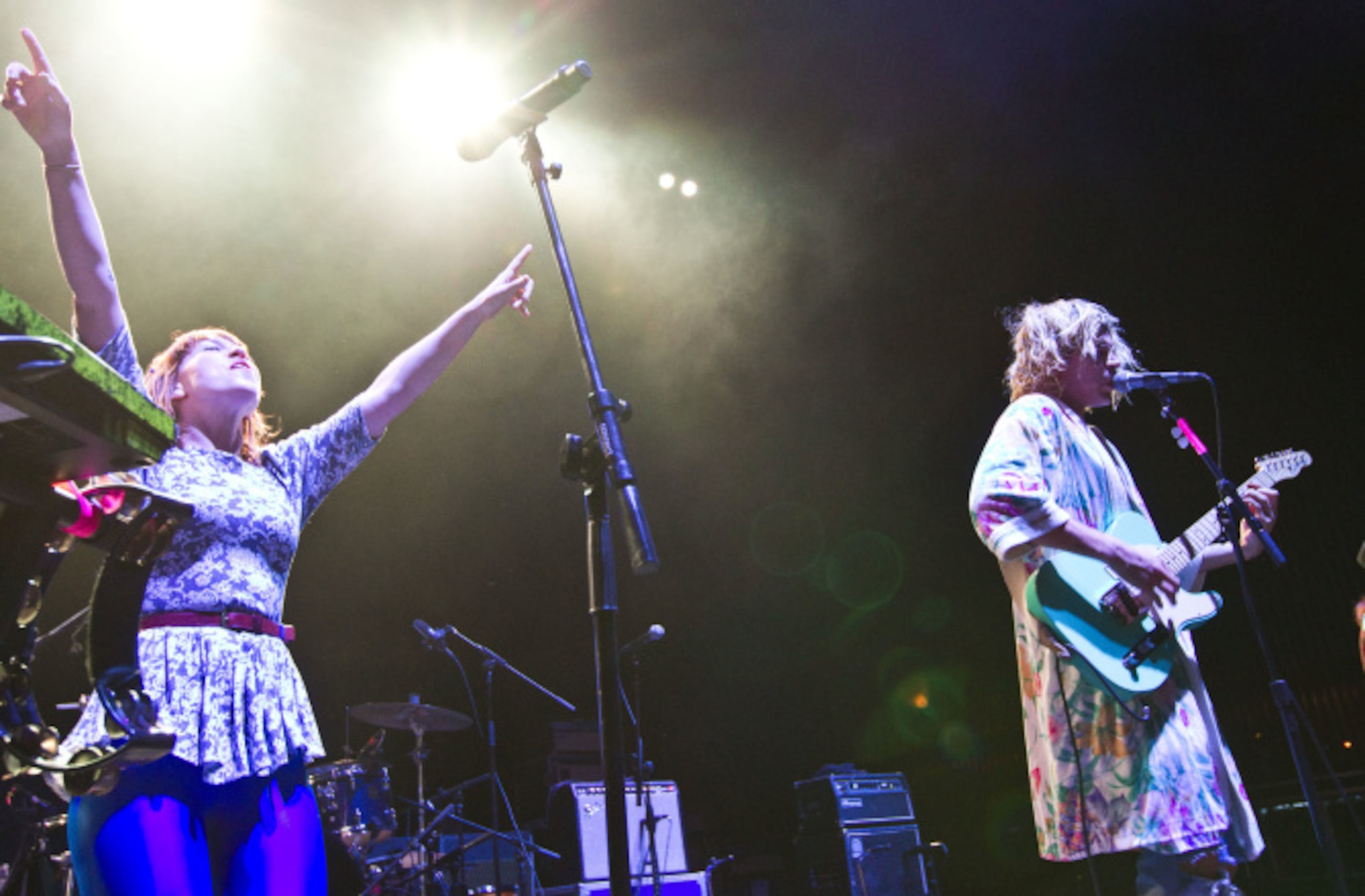 Grouplove vocalist Hannah Hooper, left, and guitarist Christian Zucconi, right, perform...