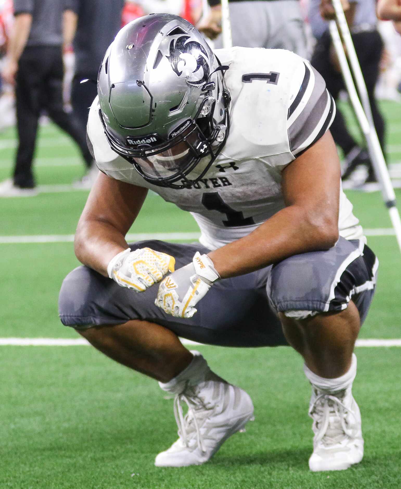 Denton Guyer's Kaedric Cobbs	(1) reacts to losing a Class 6A Division II state championship...