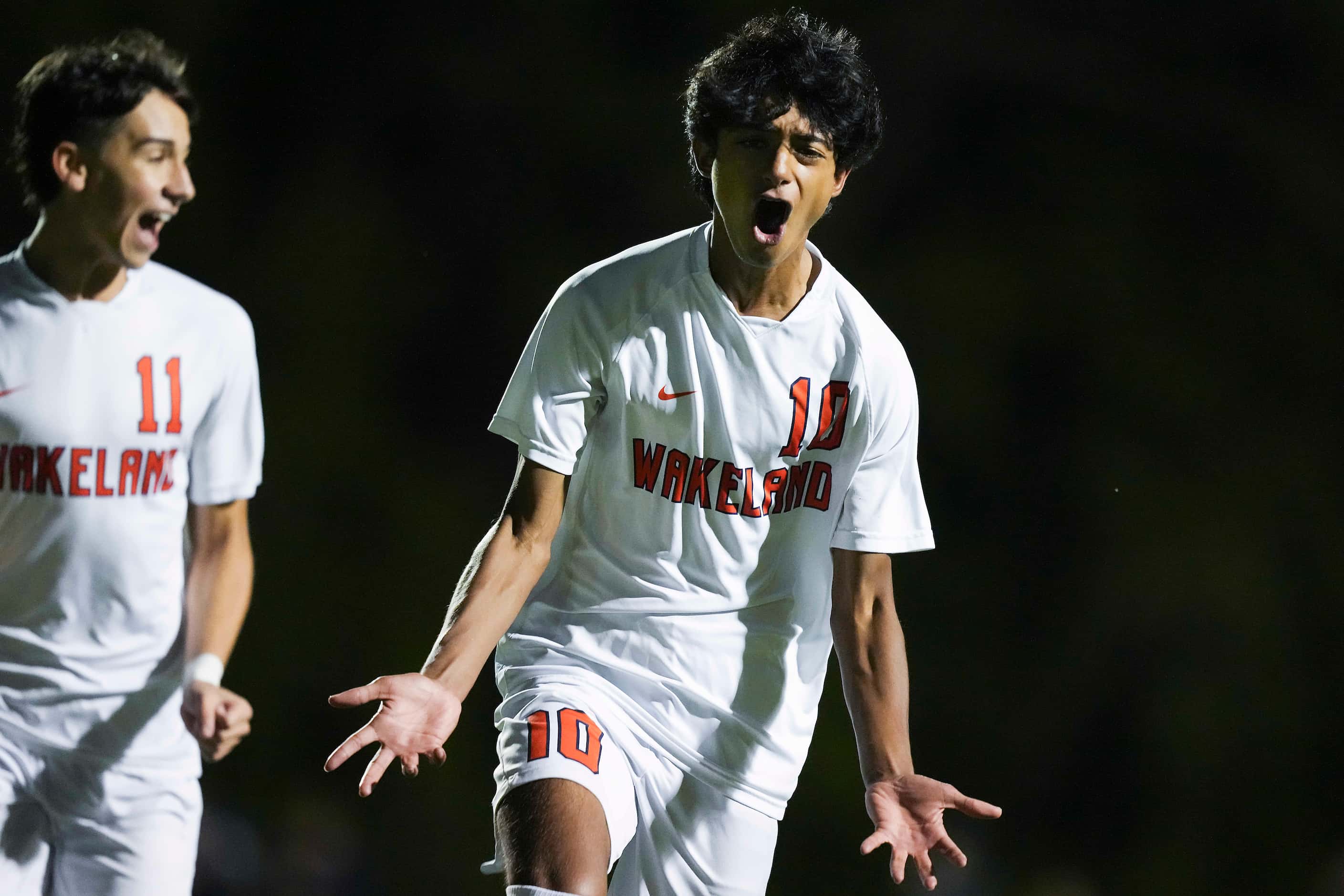 Frisco Wakeland’s Ayaan Roychoudhury (10) celebrates after a goal during the second half of...