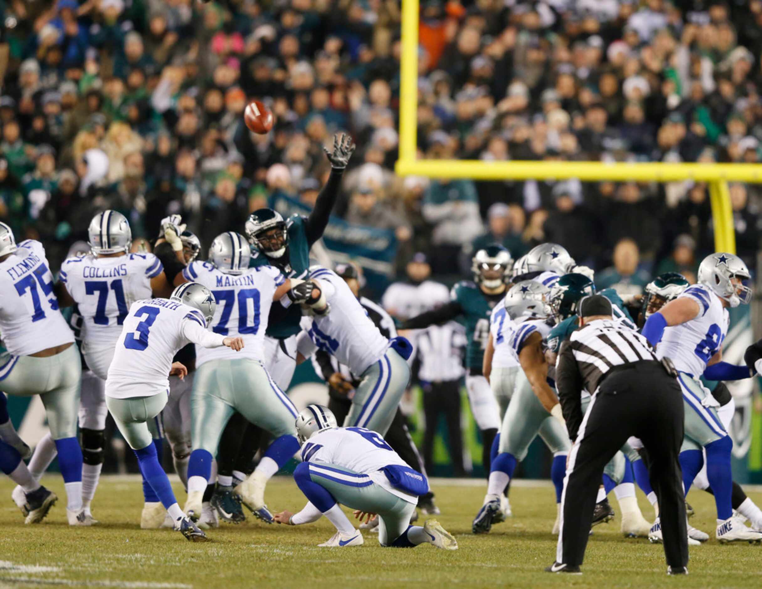 Dallas Cowboys kicker Kai Forbath (3) makes the third of his three field goals made during...