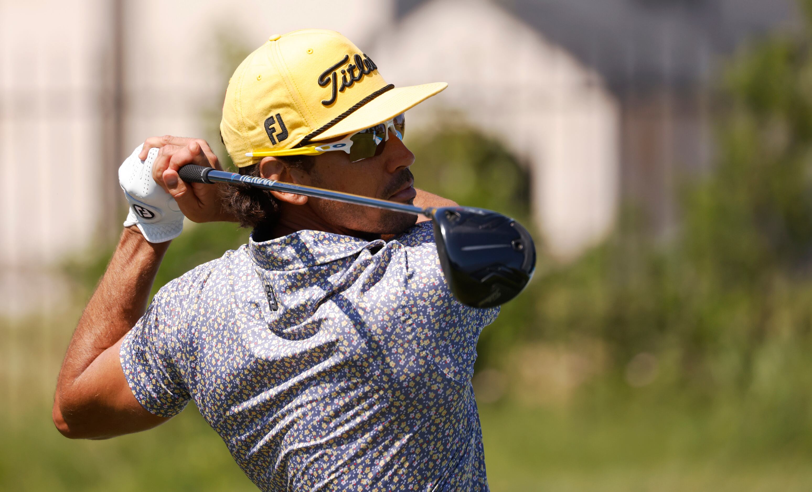 Rafa Cabrera Bello tees off on the 8th hole during round 1 of the AT&T Byron Nelson  at TPC...