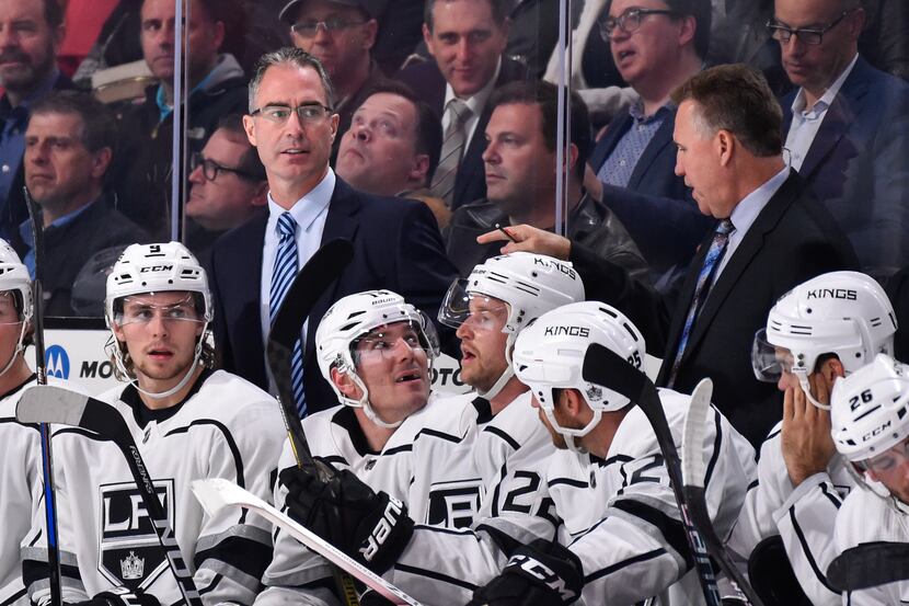 MONTREAL, QC - OCTOBER 26:  Head coach of the Los Angeles Kings John Stevens looks on from...