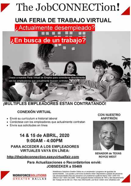 Este martes 14 y miércoles 15 de abril se lleva a cabo una feria virtual de empleo en Dallas.