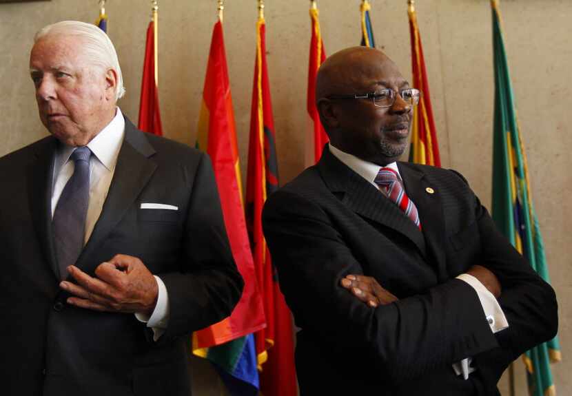 Darrell Jordan, left, served as Dallas City Council member Tennell Atkins' attorney during...
