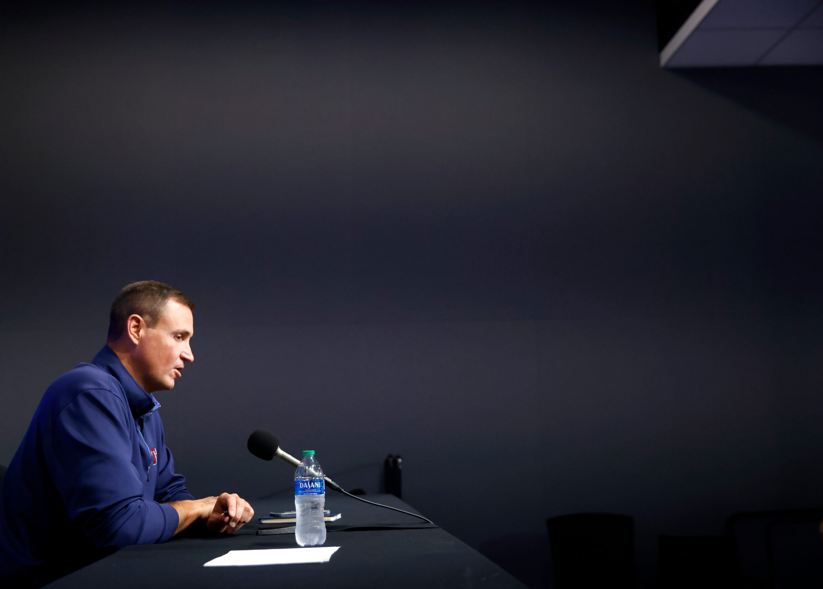 Texas Rangers General Manager Chris Young speaks with the media about the past season during...