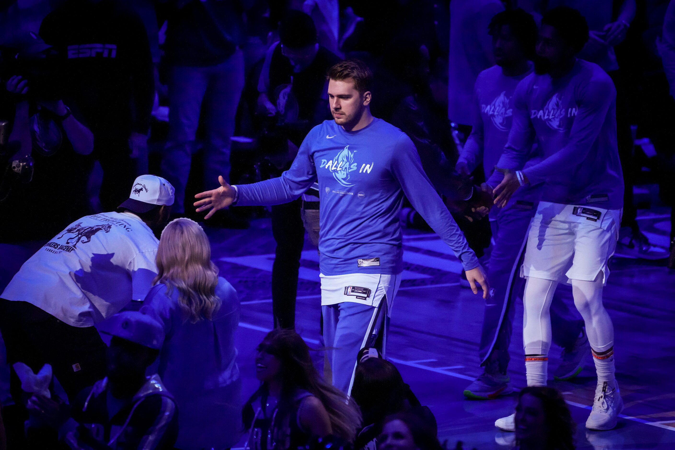 Dallas Mavericks guard Luka Doncic is introduced before Game 3 of an NBA second round...