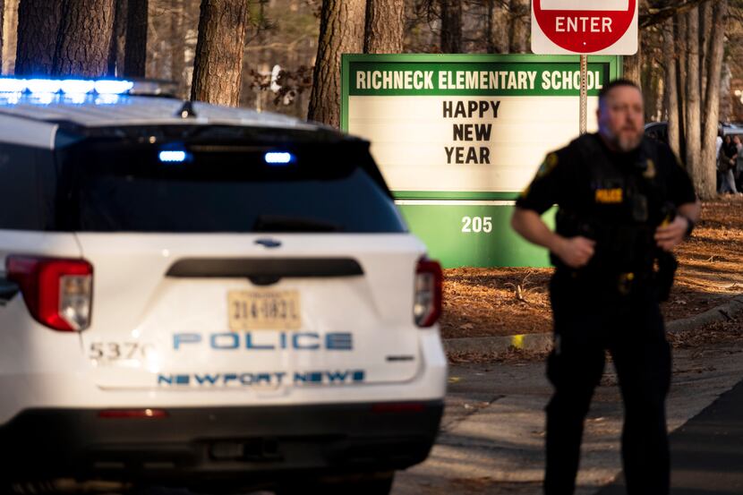 Police respond to a shooting at Richneck Elementary School, Friday, Jan. 6, 2023 in Newport...