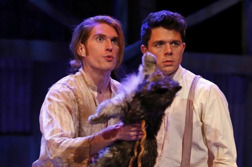Garret Storms (left) as Huckleberry Finn and Andrews Cope as Tom Sawyer in a scene from the...