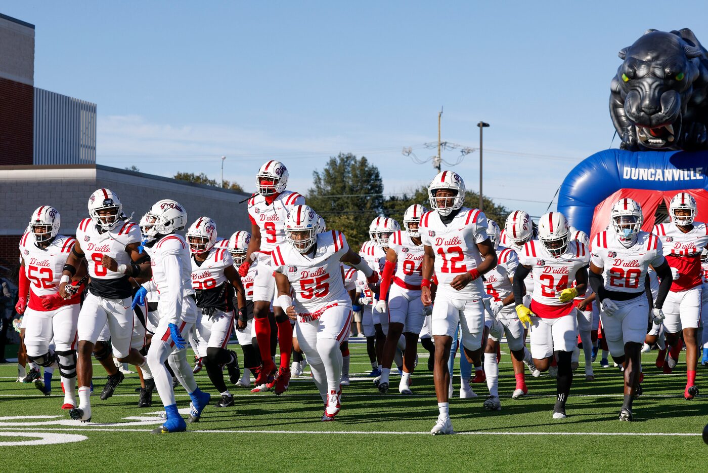 Duncanville takes the field before the first half of a Class 6A Division I state semifinal...